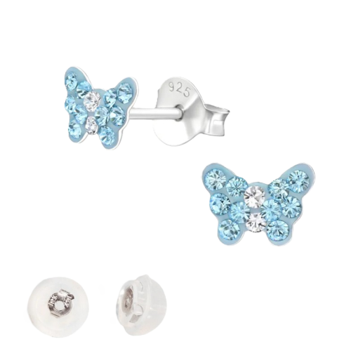 BY NIKKI Oorknoppen, zilver vlinder blauw - 23674