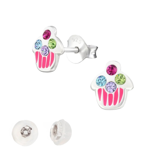 BY NIKKI Oorknoppen, zilver cupcake - 23677