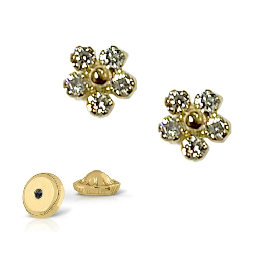 BY NIKKI Oorknoppen, 14krt.goud met zirkonia bloem - 23690