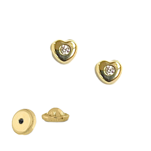 BY NIKKI Oorknoppen, 14krt.goud met zirkonia hart - 23693