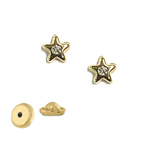 BY NIKKI Oorknoppen, 14krt.goud met zirkonia ster - 23694