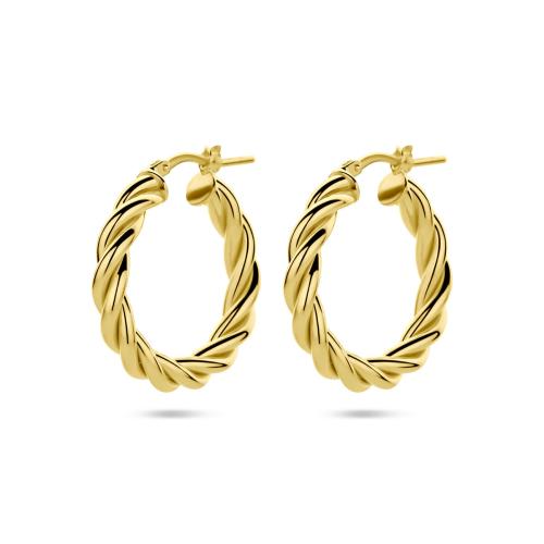 Oorringen, zilver verguld gedraaide buis (23x4mm.) - 23728