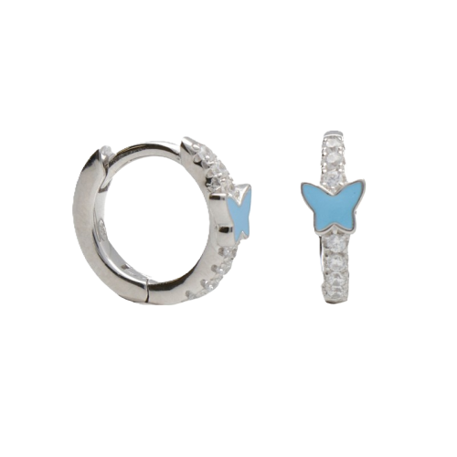 BY NIKKI Oorringen, zilver gerhodineerd vlinder met zirkonia (diameter: 10mm.) - 23739