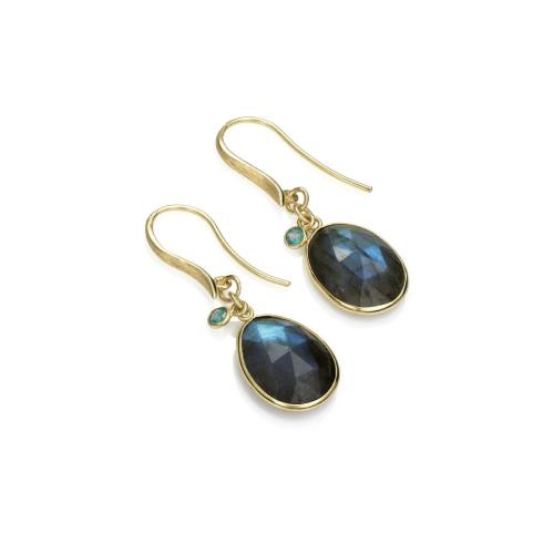 Jorge Revilla Oorhangers, zilver verguld met Labradorite en Apatite Shade Collection (lengte 34mm.) - 23753