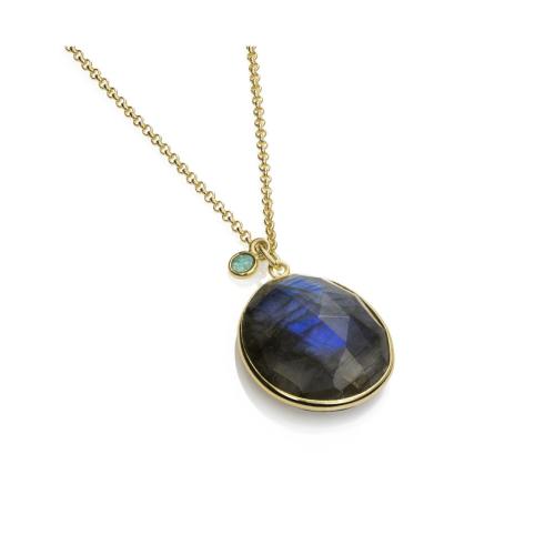 Jorge Revilla Hanger, zilver verguld met Labradorite/Apatite Shade Collection excl.collier (lengte 24mm.) - 23754