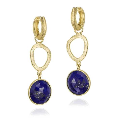Jorge Revilla Oorhangers, zilver verguld met Lapis Lazuli Luna Collection excl.collier (lengte: 45mm.) - 23766