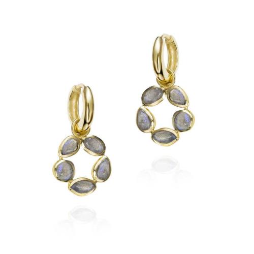 Jorge Revilla Oorhangers, zilver/18krt.verguld met Labradorite Morning Collection (lengte: 26mm.) - 23787