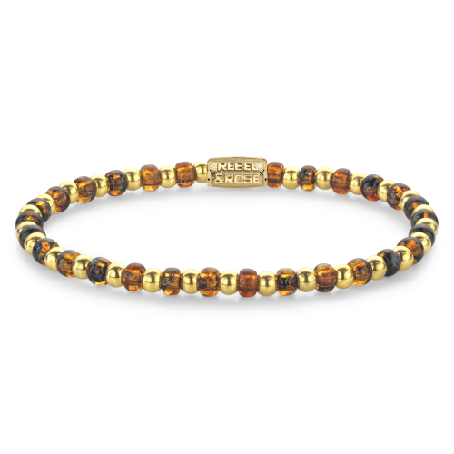 Rebel and Rose Armband Mix Glass Rocks Tiger Gold 4mm (16,5cm) - 23839