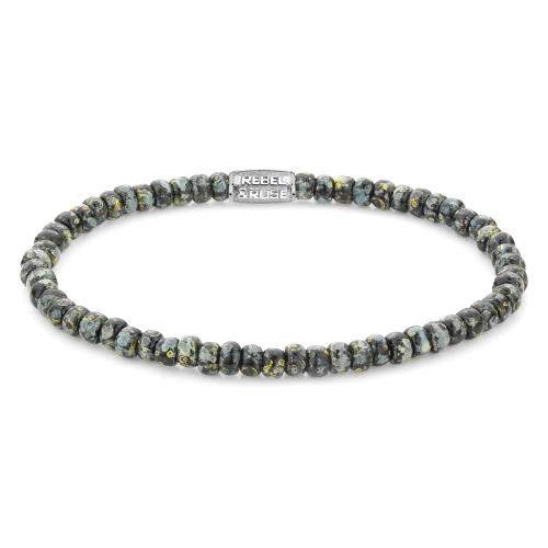 Rebel and Rose Armband Glass Rocks Black Leopard 4mm (16,5cm) - 23858