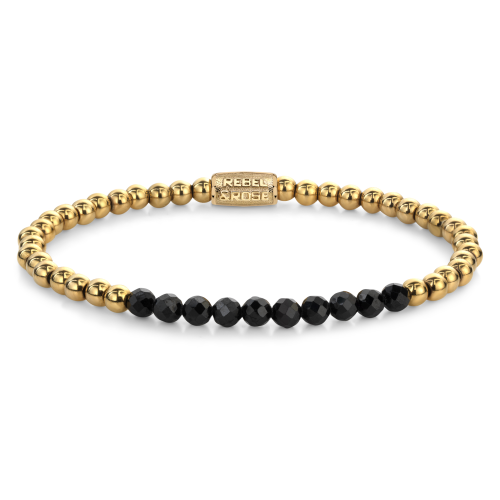 Rebel and Rose Armband Black Glam Rocks meet Yellow Gold 4mm (16,5cm) - 23873