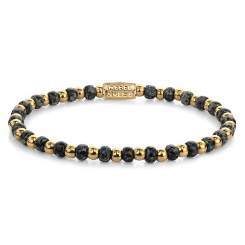 Rebel and Rose Armband Mix Glass Rocks Black Leopard Gold 4mm (16,5cm) - 23884