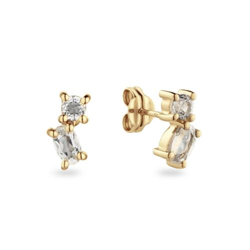 Jackie Oorknoppen, 14krt.goud "Sparkling Studs" met wit topaas - 23951