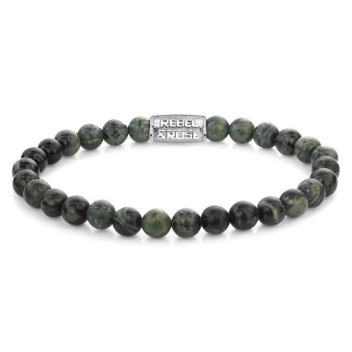 Rebel and Rose Armband Green Rocks 6mm. (maat S: 16,5cm) - 23967