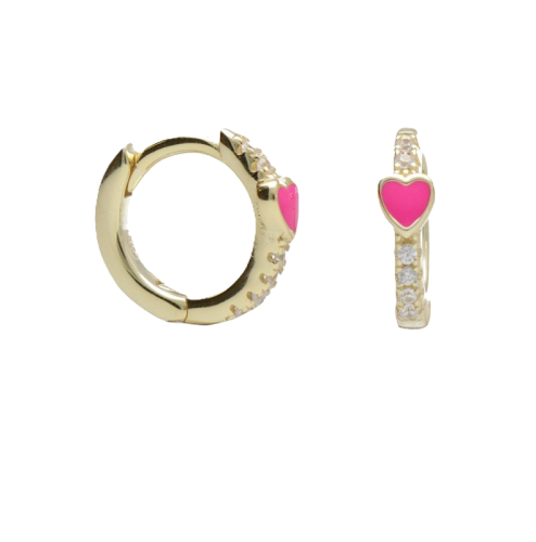 BY NIKKI Oorringen, zilver verguld met hart en zirkonia (diameter: 10mm.) - 23984