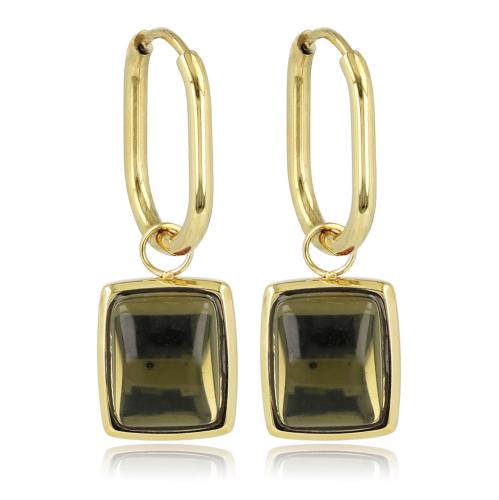 My Bendel Oorringen, edelstaal verguld met licht groene steen(12x16mm.) - 24062