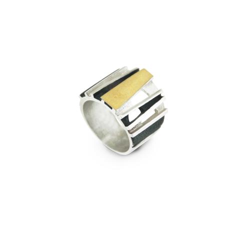 AUDAR Ring, model 1628 zilver met 18krt.goud (maat 60) - 24079