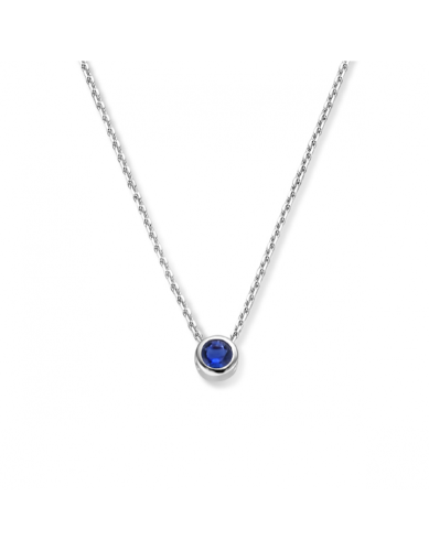 Collier, zilver ankerschakel met blauw zirkonia (lengte: 41-45cm.) - 24093