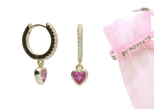BY NIKKI Oorringen, zilver verguld met roze zirkonia (diameter: 10mm.) - 24127