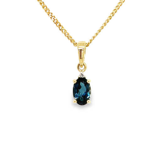 HC Hanger, 14krt.goud met London Blue Topaas en diamant - 24134