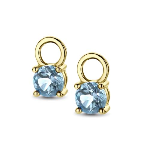 Oorbedels, 14krt.goud met blauw topaas (4mm.) - 24194