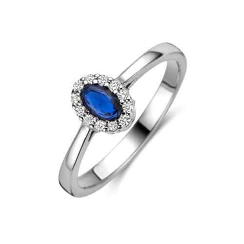 HC Ring, zilver gerhodineerd met saffier en zirkonia I(maat 16,25) - 24208