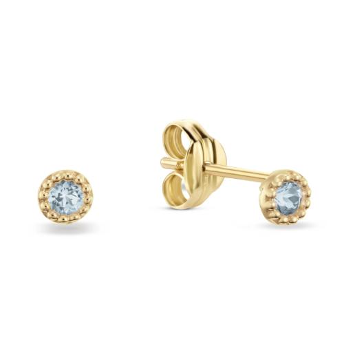 Jackie Oorknoppen, 14krt.goud Grimaldi BlueTopaz (3mm.) - 24235