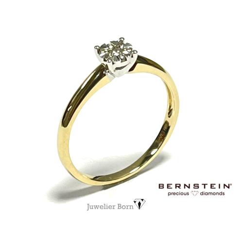 Bernstein Ring, 14krt.bicolour goud met diamant totaal 0,10ct (maat 17,5) - 24238