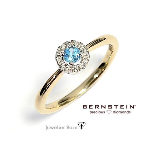 Bernstein Ring, 14krt.bicolour goud met topaas en diamant totaal 0,07ct (maat 17,5) - 24239