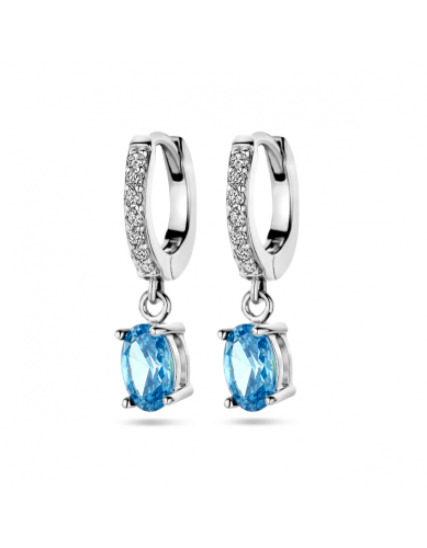 Oorringen, zilver gerhodineerd blauw en wit zirkonia (11x2mm.) - 24286