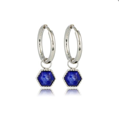 My Bendel Oorringen, edelstaal met Lapis Lazuli model Zeshoek (12x2mm.) - 24291