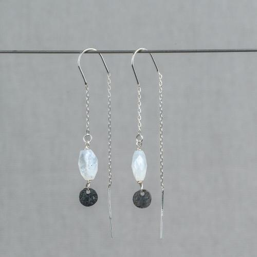 Jeh Jewels, Oorhangers model 21340 zilver verguld met regenboog maansteen (lengte 5cm.) - 24295