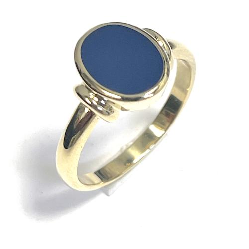 Ring, 14krt.goud met blauwe lagensteen 10x8mm.(maat 18) - 24302