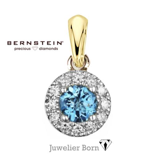 Bernstein Hanger, 14krt.goud met diamant en topaas (6mm.) - 24334