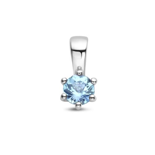 Hanger, zilver gerhodineerd met blauw topaas (4mm.) - 24339