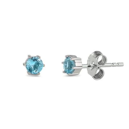 Oorknoppen, 14krt.witgoud met blauw topaas (3mm.) - 24343