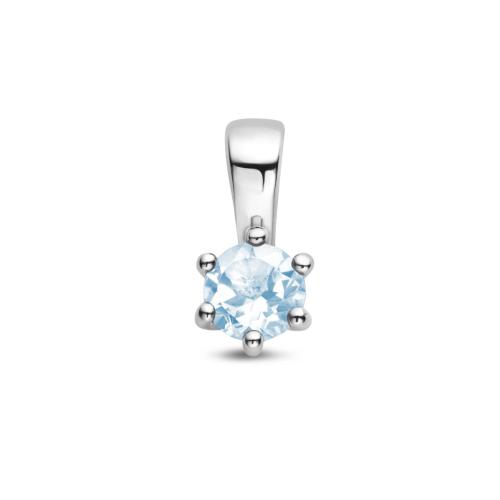 Hanger, zilver gerhodineerd met aquamarijn (4mm.) - 24348