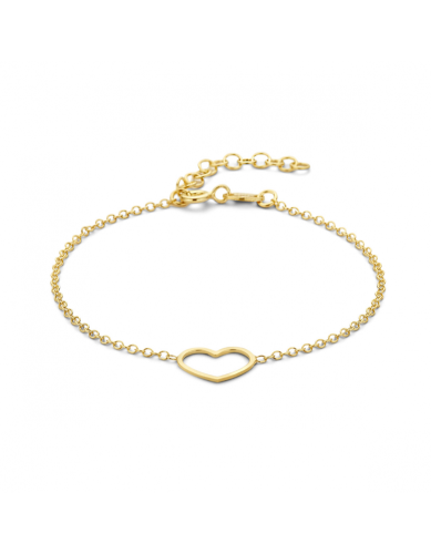 Armband, zilver verguld hart (lengte: 16-19cm.) - 24350