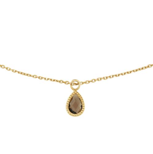 Jackie Collier, 14krt.goud met hanger "Amstel Smoky Quartz Necklace"  (lengte -40-43-45cm.) - 24454