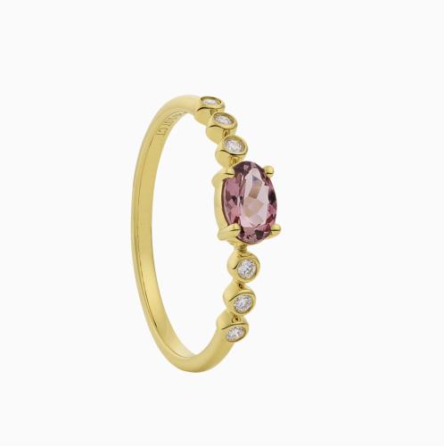 Eclat Ring, 14krt.goud met toermalijn en diamant totaal 0,07ct. (maat 17,5) - 24456