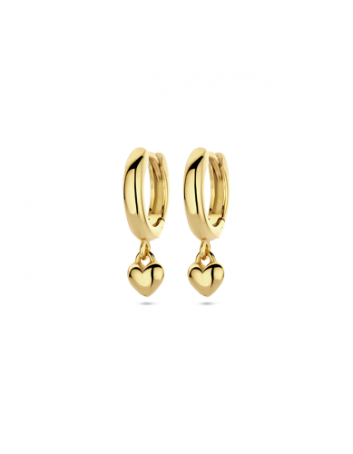 Ooorringen, zilver verguld met hangend hartje (16 mm.) - 24473
