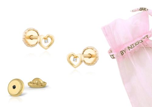 BY NIKKI Oorknoppen, 14krt.goud hart met diamant (4,5mm.) - 24485