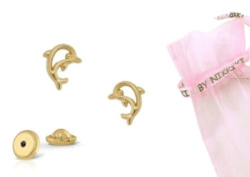 BY NIKKI Oorknoppen, 14krt.goud dolfijn (6mm.) - 24487