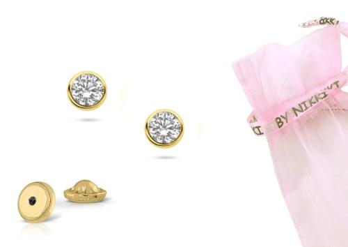 BY NIKKI Oorknoppen, 14krt.goud met zirkonia (3mm.) - 24489