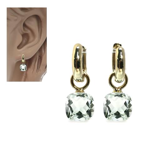 Oorbedels, 14krt.goud (Prasioliet cushion 8x8mm.) excl.oorringen! - 24498