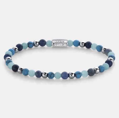 Rebel and Rose Armband "Blue Summer Vibes" met Sodaliet, Hematiet, Art. Turquoise, Jade (maat S: 16,5cm) - 24524