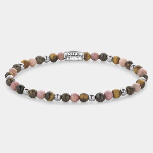 Rebel and Rose Armband "Winter Glow" met Tijgeroog, Rhodochrosiet, Bronziet (maat S: 16,5cm) - 24528