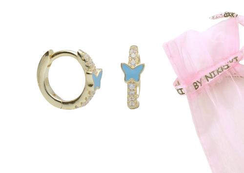 BY NIKKI Oorringen, zilver verguld vlinder met zirkonia (diameter: 10mm.) - 24555