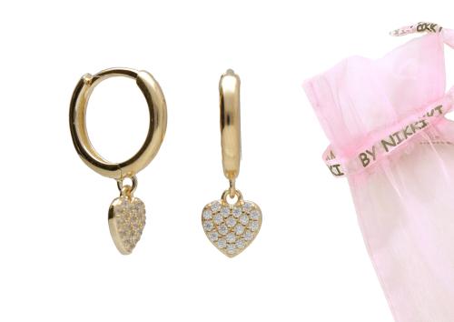 BY NIKKI Oorringen, zilver verguld met zirkonia hart (diameter:10mm.) - 24556
