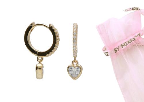 BY NIKKI Oorringen, zilver verguld met zirkonia hart (diameter:10mm.) - 24557