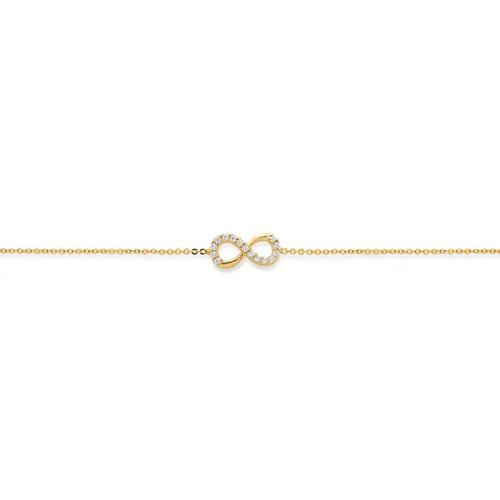 Armband, 14krt.goud infinity met zirkonia (lengte: 16-18cm.) - 24560